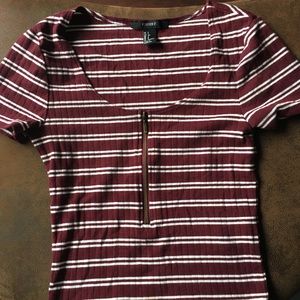 Burgundy/White Striped Shirt (w/ zipper)